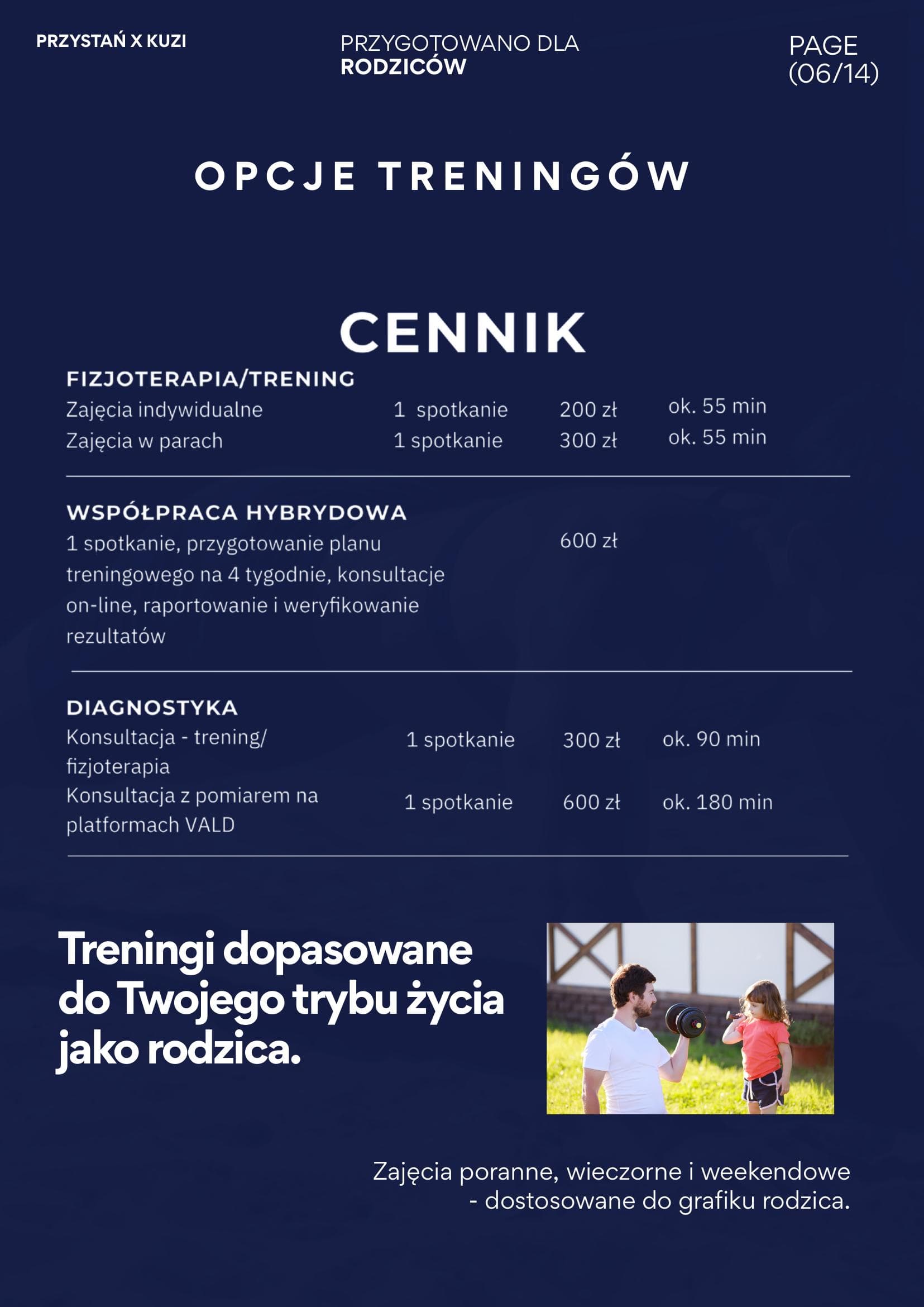Opcje treningów - cennik